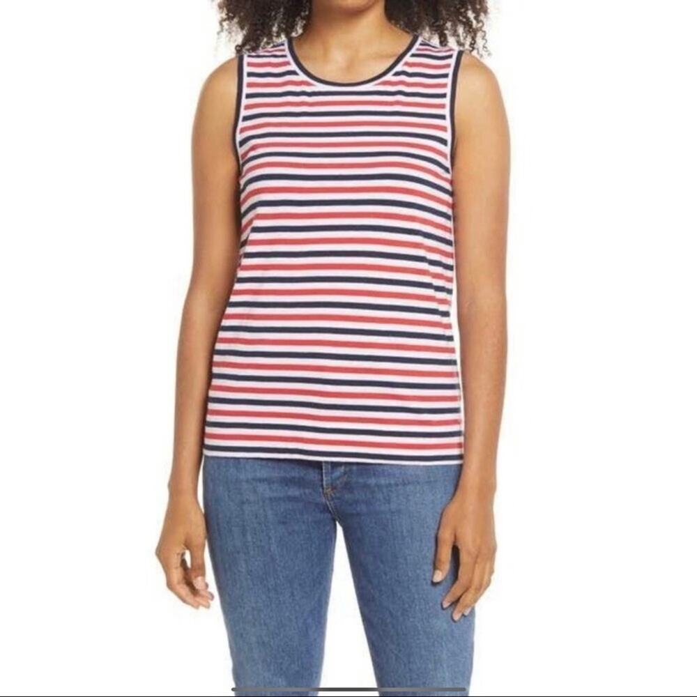 1901 Nordstrom Navy Blue Red Stripe Tank Top Size Medium